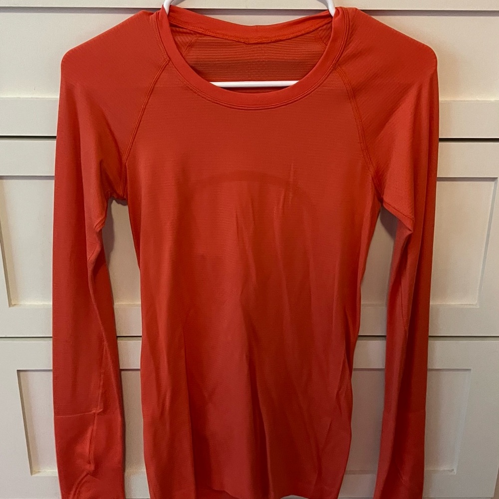 orange lululemon long sleeve swiftly tech